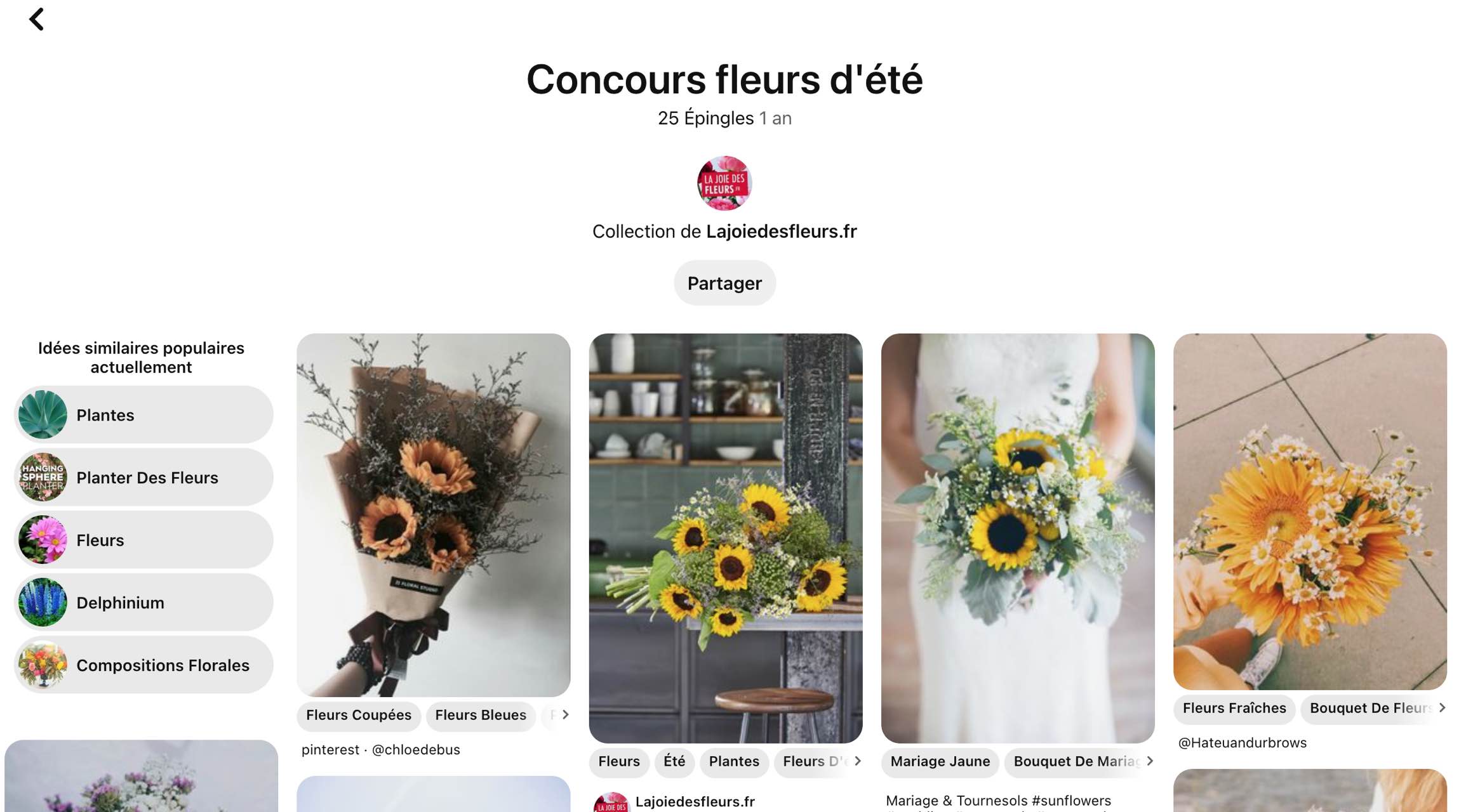 Concours de création de bouquet de fleurs lancé sur Pinterest.